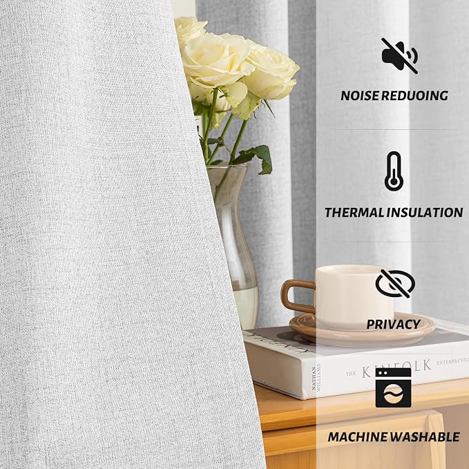 Yakamok White Linen Textured Curtains 90 Inches Long - Image 5