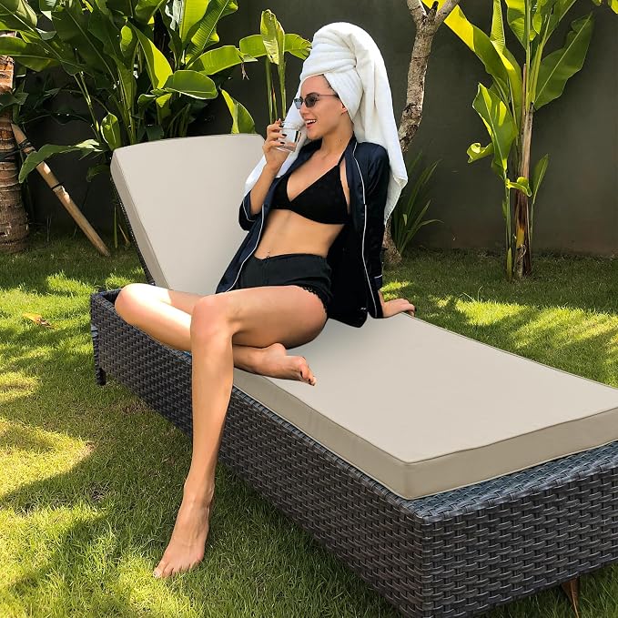 Outdoor Chaise Lounge Cushion Set of 2, Fadesafe Water-Repellent Lounge Deck - Image 8