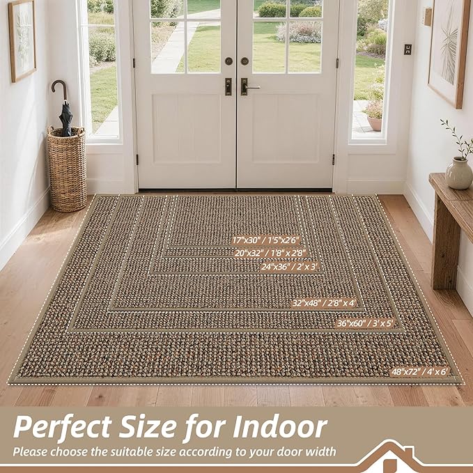 BEQHAUSE Dirt Trapper Door Mat 20" x 32", Non-Slip Washable Doormats, Low - Image 2