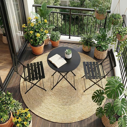 GarveeLife 3 Piece Patio Bistro Set, Folding Patio Bistro Table and Chairs Set - Image 2