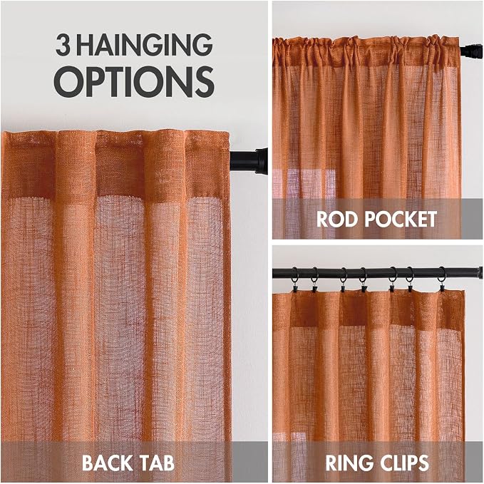 MIULEE Orange Fall Linen Curtains 52x96 Inch 2 Panels - Image 2
