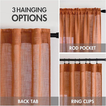 MIULEE Orange Fall Linen Curtains 52x96 Inch 2 Panels - Image 2