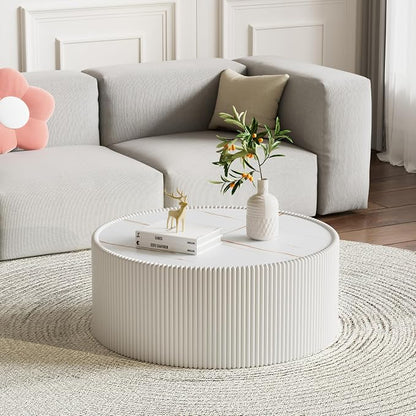 White Marble Round Coffee Table, 29.52" Fluted Coffee Table - Image 4