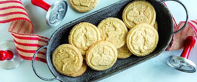 Nordic Ware 01236 Yuletide Cast Cookie Stamps, 3-inch rounds, Silver