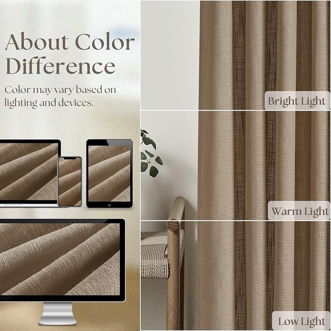 Semi Sheer Pleat Linen Light Brown Latte Farmhouse Curtains 96 Inches Long | - Image 4