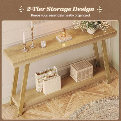 Huuger Console Table with Charging Station, USB-C Port, 2 Tiers Entryway Table - Image 5