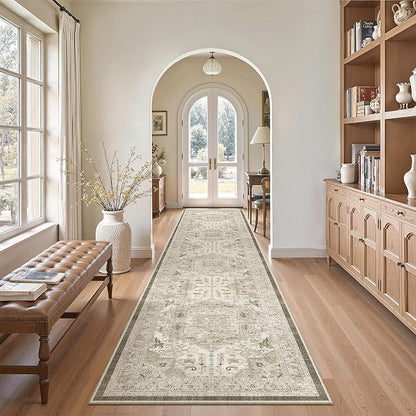 Madane Hallway Runner Rug 2'6''x12' Kitchen Runners Vintage, Ivory/Brown | - Image 3