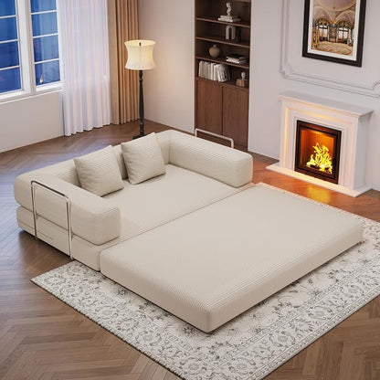 4-in-1 Foldable Sofa Bed Teddy Fabric Foam-Filled Compressed Couch, Beds Queen - Image 3