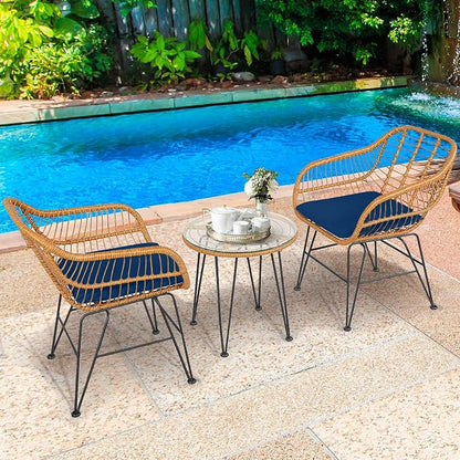 Tangkula 3 Pieces Patio Bistro Set, Rattan Conversation Set - Image 3