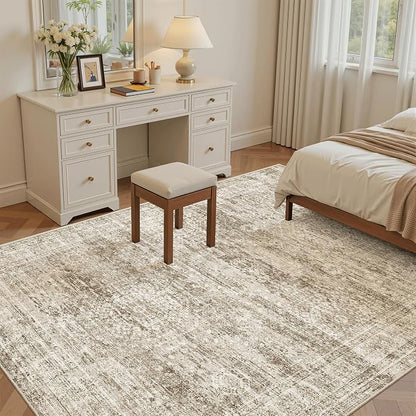 Soalmost 6x9 Area Rug for Living Room Washable Rugs Non-Slip Brown | Low-Pile - Image 3
