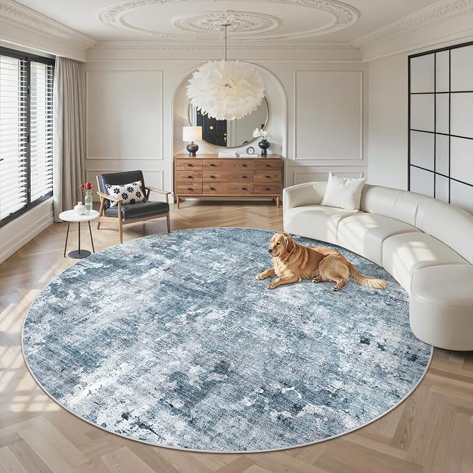 Soalmost Round Rugs 9ft Living Room Circle Area Rug 9x9 Blue/Grey Vintage | by Soalmost