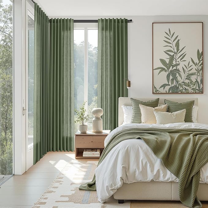 Forest Green Linen Curtains for Living Room 72 Inches Long Light Filtering Semi - Image 7