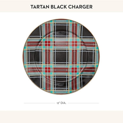 MACKENZIE-CHILDS Enamel Charger Plate, Charger Decoration for Dinner Plates or Home Decor, 12 Inches, Black Tartan, Set of 1