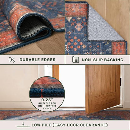 Washable Navy Blue Living Room Rug, 8x10 Area Rug - Image 5