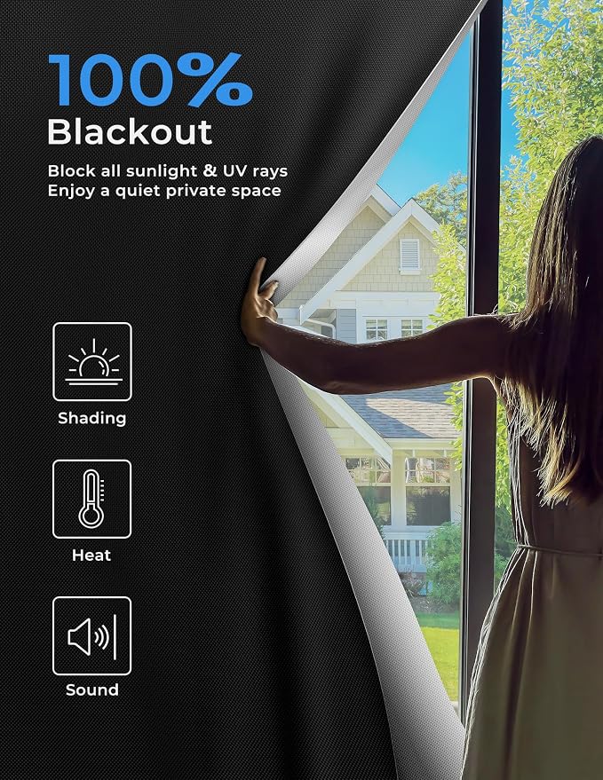 Blackout Curtains 96"x72" Portable No Drill Black Out Window Cover | 100% - Image 2
