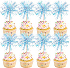 30 PCS Foil Firework Cupcake Toppers Happy Birthday Cupcake Toppers Sparkle Tinsel Flower Drink Stirrers Cocktail Fruit Toothpicks for Valentine's Day Baby Shower Party Cake Decor Supplies Blue