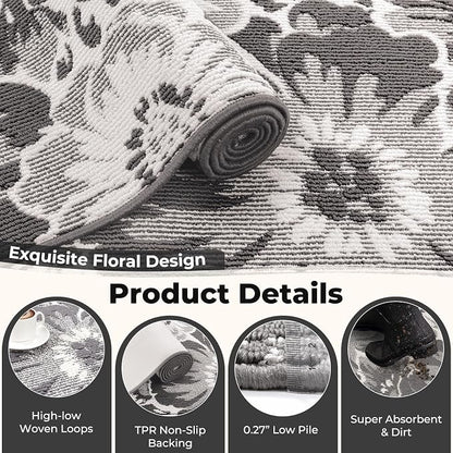 Findosom Hallway Runner Rug 2x10, Non Slip High-Low Textured Floral Washable - Image 7