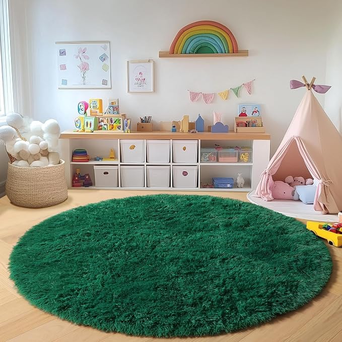 Dark Green Round Area Rugs 6ft, Ultra Soft Bedroom Circle Rug - Image 3