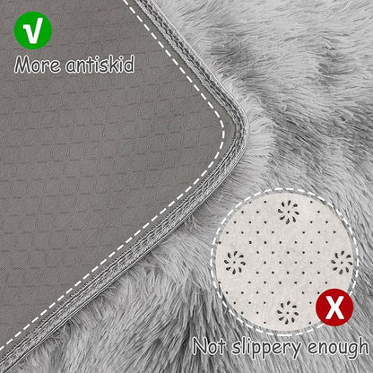 Super Soft Fluffy Living Room Area Rug 2x8 ft Tie-Dyed Light Grey Shaggy Furry - Image 3