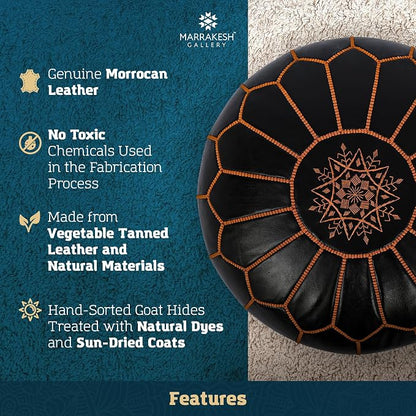 Marrakesh Gallery Genuine Leather Round Pouf Unstuffed - Image 3