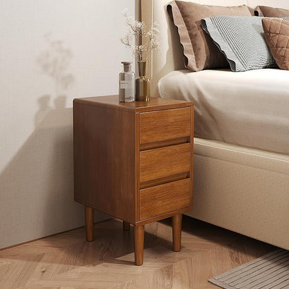Nightstand with 3 Drawers Narrow Night Stand Solid Wood Bedside Table Mid by IUNVR