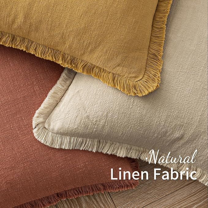 MIULEE Linen Fringe Decorative Fall Throw Pillow Covers Late Autumn 18x18 | Set - Image 4