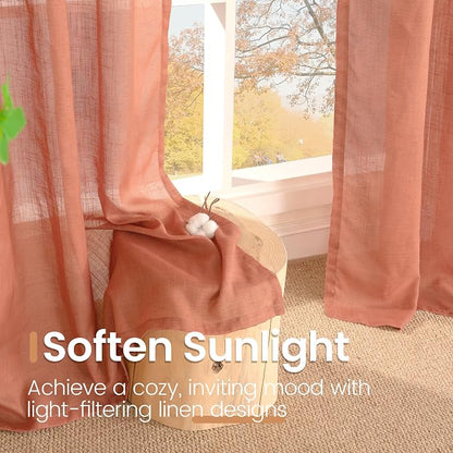 BGment Rust Terracotta Linen Curtains 63 Inches Long - Image 5