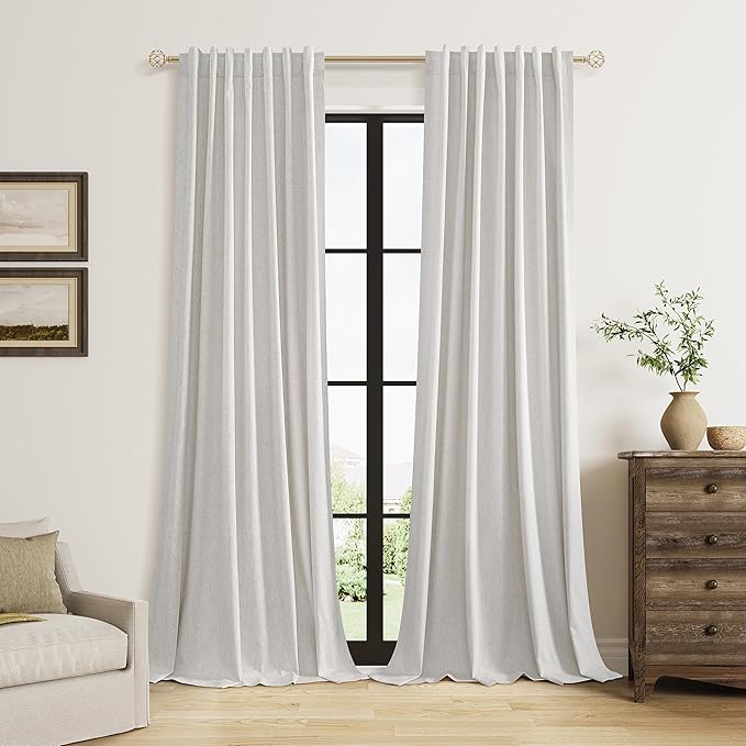 Natural 100% Blackout Curtains 102 Inch Length 2 Panels Set by Guken