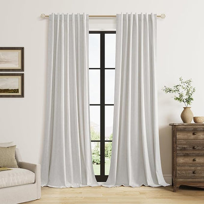 100% Natural Linen Blackout Curtains 84 Inch Long 2 Panels Set by Guken