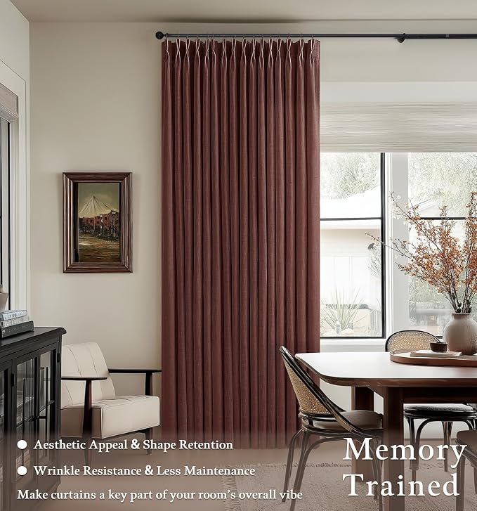 86 Inch Vintage Linen Rust Brown Pleated Semi Sheer Curtains 50 Inch Wide | - Image 6