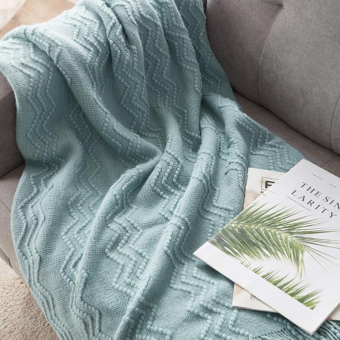 BOURINA Aqua Throw Blanket 50 x90 Inches Throw Textured Solid Soft Sofa Throw - Image 3