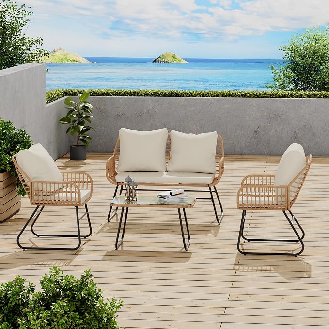 LEX CRAFT 4-Piece Wicker Outdoor Patio Furniture Set - Image 7