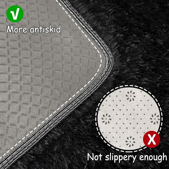 2x6 Bedside Area Rugs for Bedroom Soft Fluffy Shag Black Rug for Hallway - Image 4