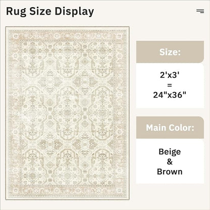 Soalmost 2x3 Washable Rugs for Kitchen Entryway, Small Area Rug Beige/Brown | - Image 5