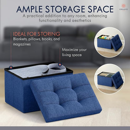 Ornavo Home Small Storage Ottoman, Foldable Collapsible Rectangle Linen Ottoman - Image 3