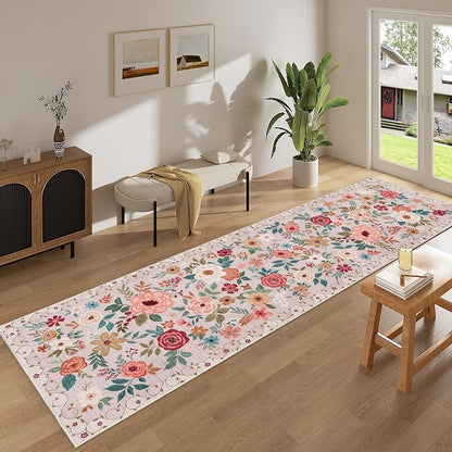 DUKINO 2x10 Runner Rug, Floral Washable Kitchen Runner Rug Non Slip, Low Pile - Image 3