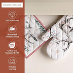Maison d' Hermine 100% Cotton Oven Mitt & Pot Holder Set (7.5"x13" & 8"x8") Heat Resistant BBQ Cooking Gloves with Loop, Baking, Grilling, Kitchen, Handling Hot Pans (Rural Christmas)