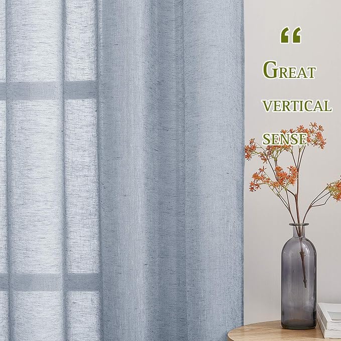 NICETOWN Linen Sheer Kitchen Short Curtains 48 inch Length 2 Panels, Grommet - Image 3