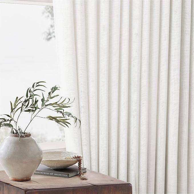 Beige White Pinch Pleat Semi Sheer Linen Curtain 70Wx102L 1 Panel | Light - Image 6