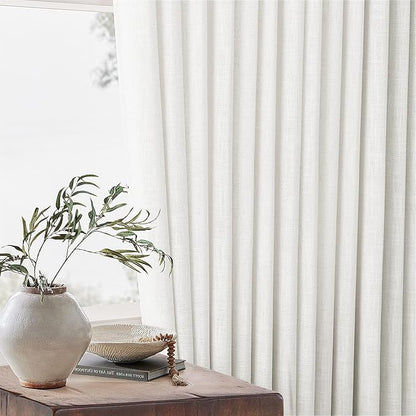 90 Inches Long Linen Curtains 60 Inch Width Pinch Pleated Beige White | Ivory - Image 8
