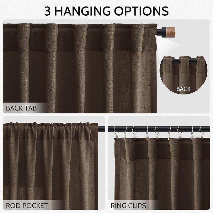 Chocolate Linen Curtains 90 Inch Long 2 Panels Set - Image 3