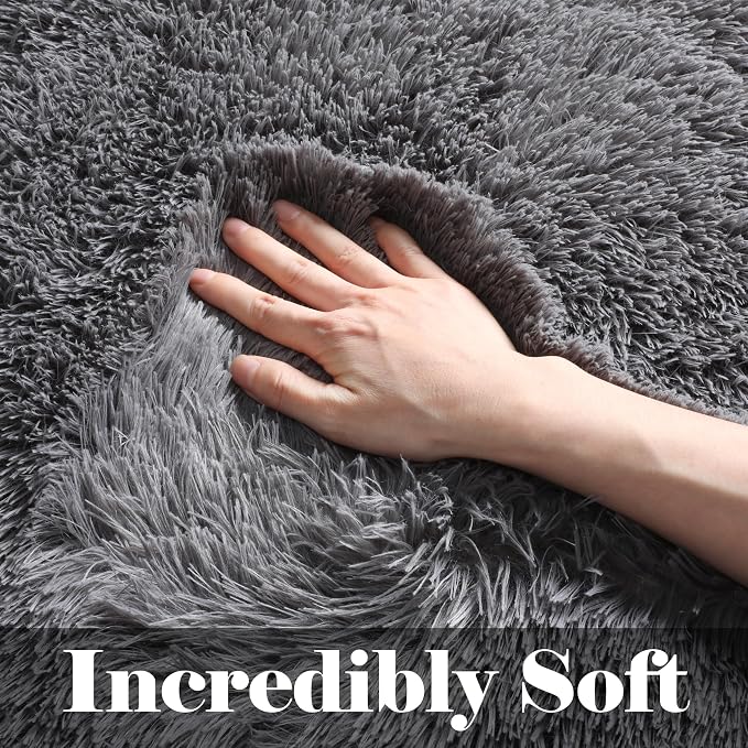 Grey Area Rugs for Living Room, 5x8 Gray Fluffy Shag Bedroom Rug, Ultra Soft - Image 2