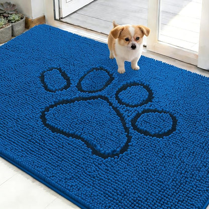 OLANLY Dog Door Mat for Muddy Paws 35x16, Paw Print Design Chenille Mud Mat | by OLANLY