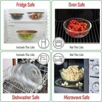 Set of 3 Stackable Space-Saving Nesting Glass Salad Bowls with Acacia Lids for Foodprep, Storage, Baking, Mixing & Cooking - Microwave Safe Durable Inert Borosilicate Glass