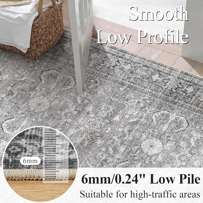 Schweek 2x6 Hallway Runner Rug Washable Vintage Kitchen Rugs Non Slip Grey | - Image 4