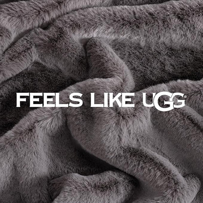 UGG Euphoria Throw Blanket, Faux Fur Blanket, Charcoal Grey | Reversible Fluffy - Image 5