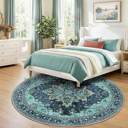 RELEANY Washable Area Rug, Round 8ft, Teal | Non-Slip, Water Repellent - Image 3