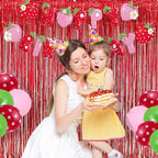 BRAVESHINE Red Tinsel Foil Fringe Curtains - 2Pcs 3.2x8.2ft Holidays Photo Booth Backdrop for Girl/Birthday/Valentine’s/Christmas/Bridal/Bachelorette/Anniversary/Engagement Party/Halloween Decorations