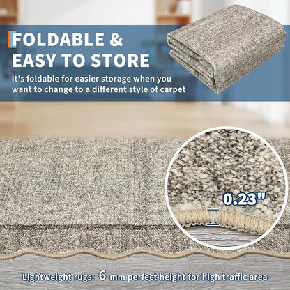 GarveeHome Scalloped Washable Area Rug 4x6 Small Entryway Rug Non Slip | Brown - Image 6
