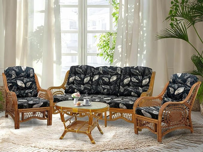 Malibu Lounge Set of 4: 2 Natural Rattan Wicker Chairs, Three-Seater Sofa and by Wickerix